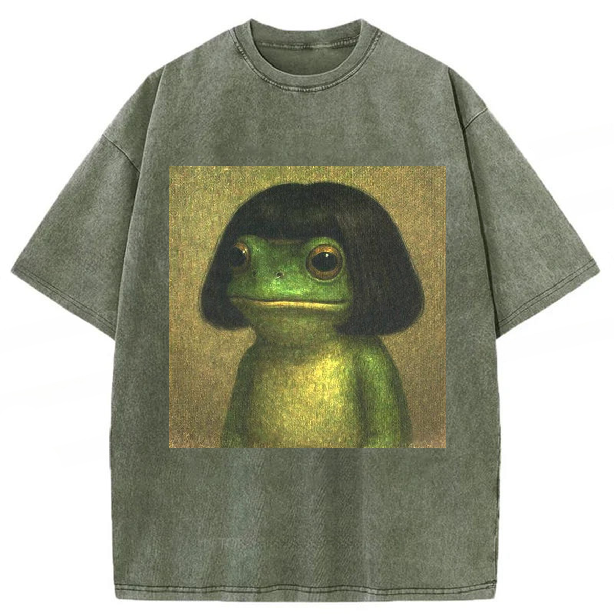 Tokyoviva Frog With Bob Haircut Meme Washed T-shirt