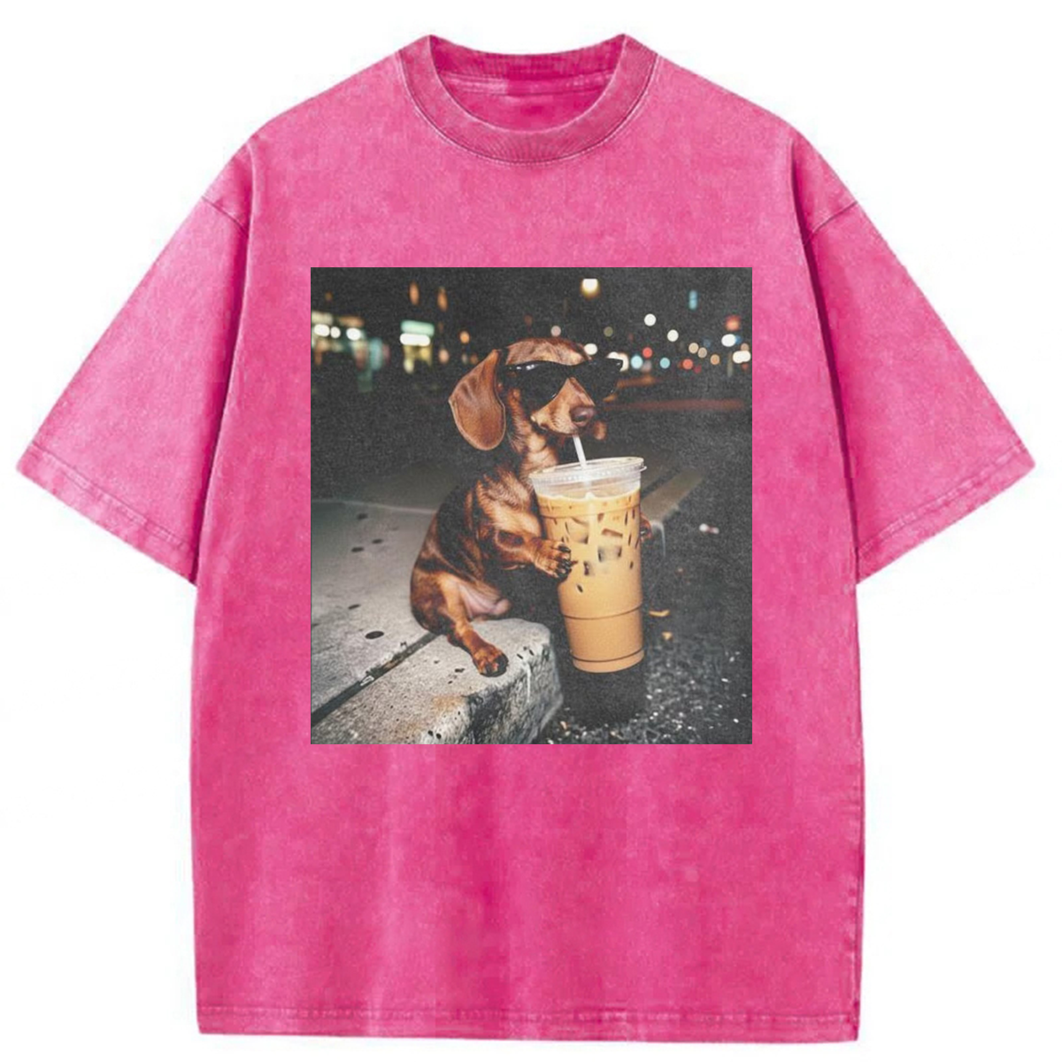 Tokyoviva Dachshund Coffee Graphic Washed T-shirt