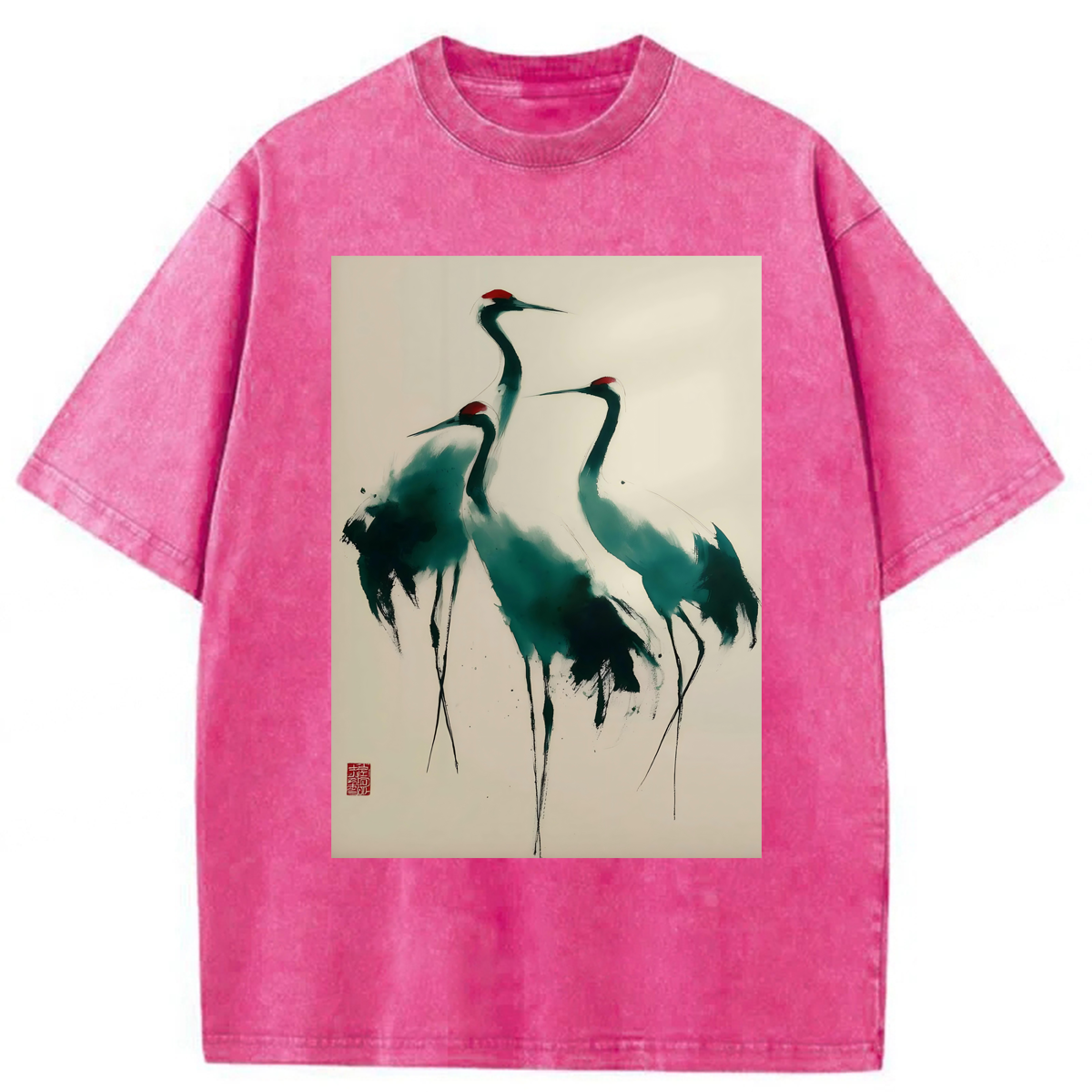 Tokyoviva Elegant Cranes Washed T-shirt