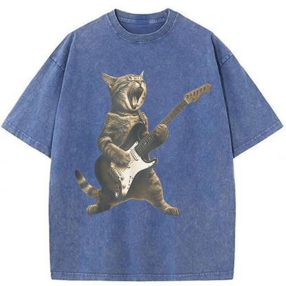 Tokyoviva Rock Cat Playing Guitar Washed T-shirt