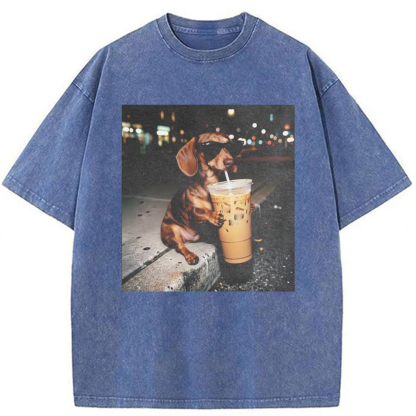 Tokyoviva Dachshund Coffee Graphic Washed T-shirt