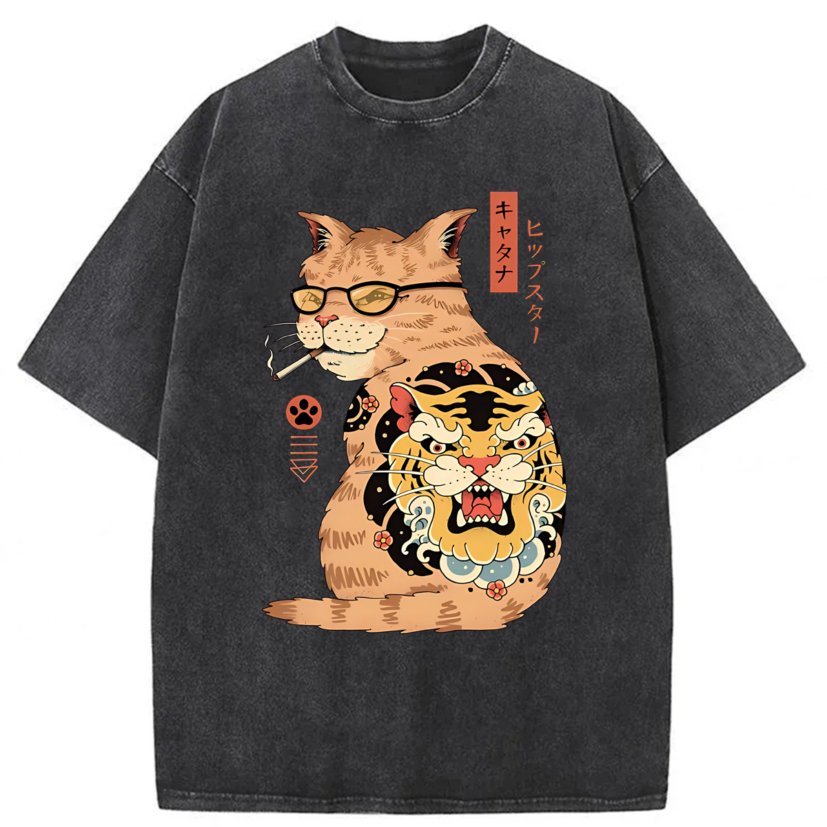 Tokyoviva Funny Cat Smoking Washed T-shirt