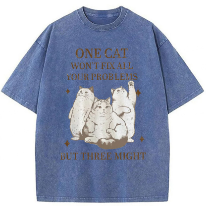Tokyoviva Three Cats Might Fix Problems Washed T-shirt
