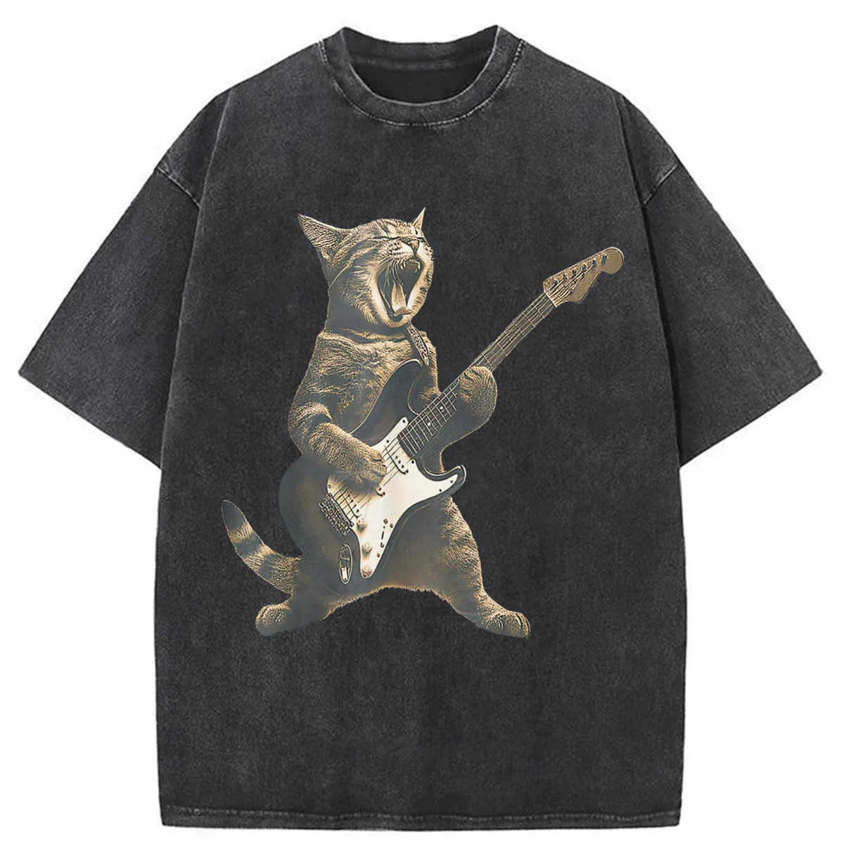 Tokyoviva Rock Cat Playing Guitar Washed T-shirt