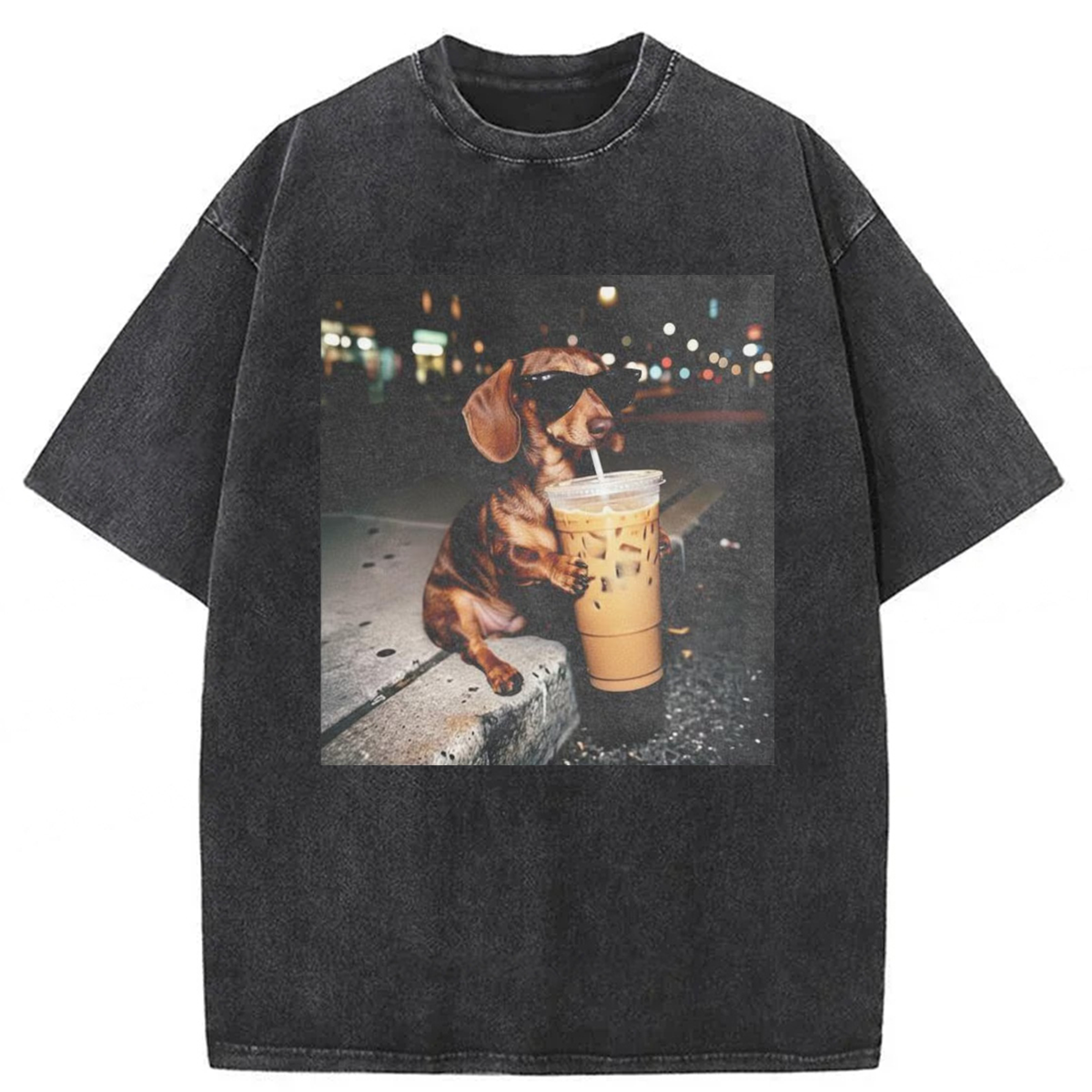 Tokyoviva Dachshund Coffee Graphic Washed T-shirt