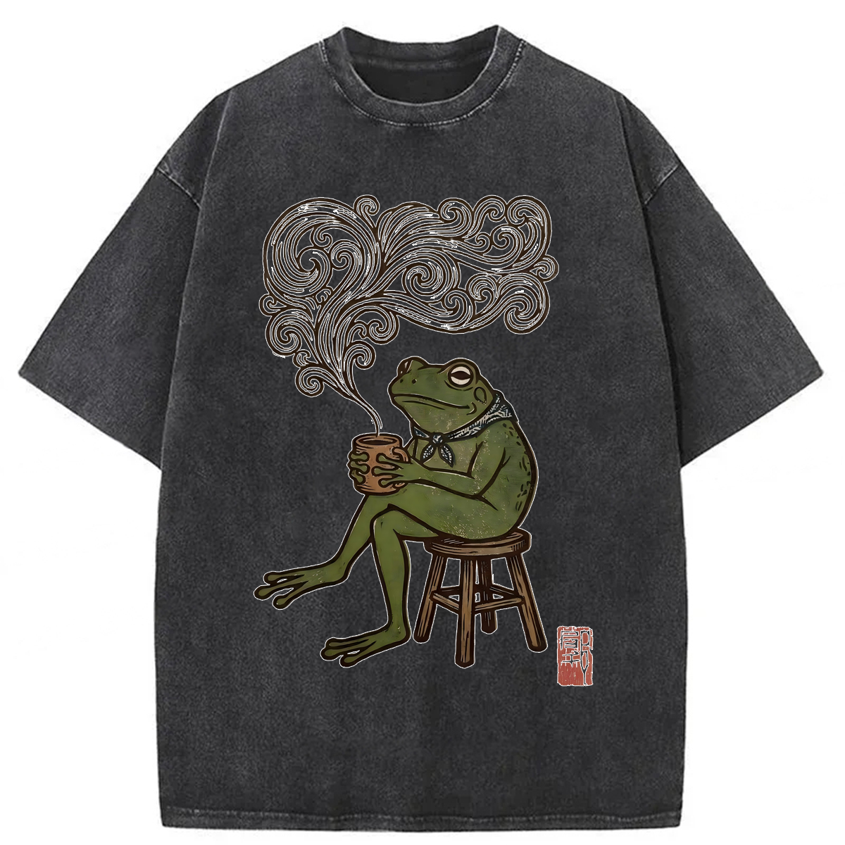 Tokyoviva Frog Drinking Coffee Washed T-shirt