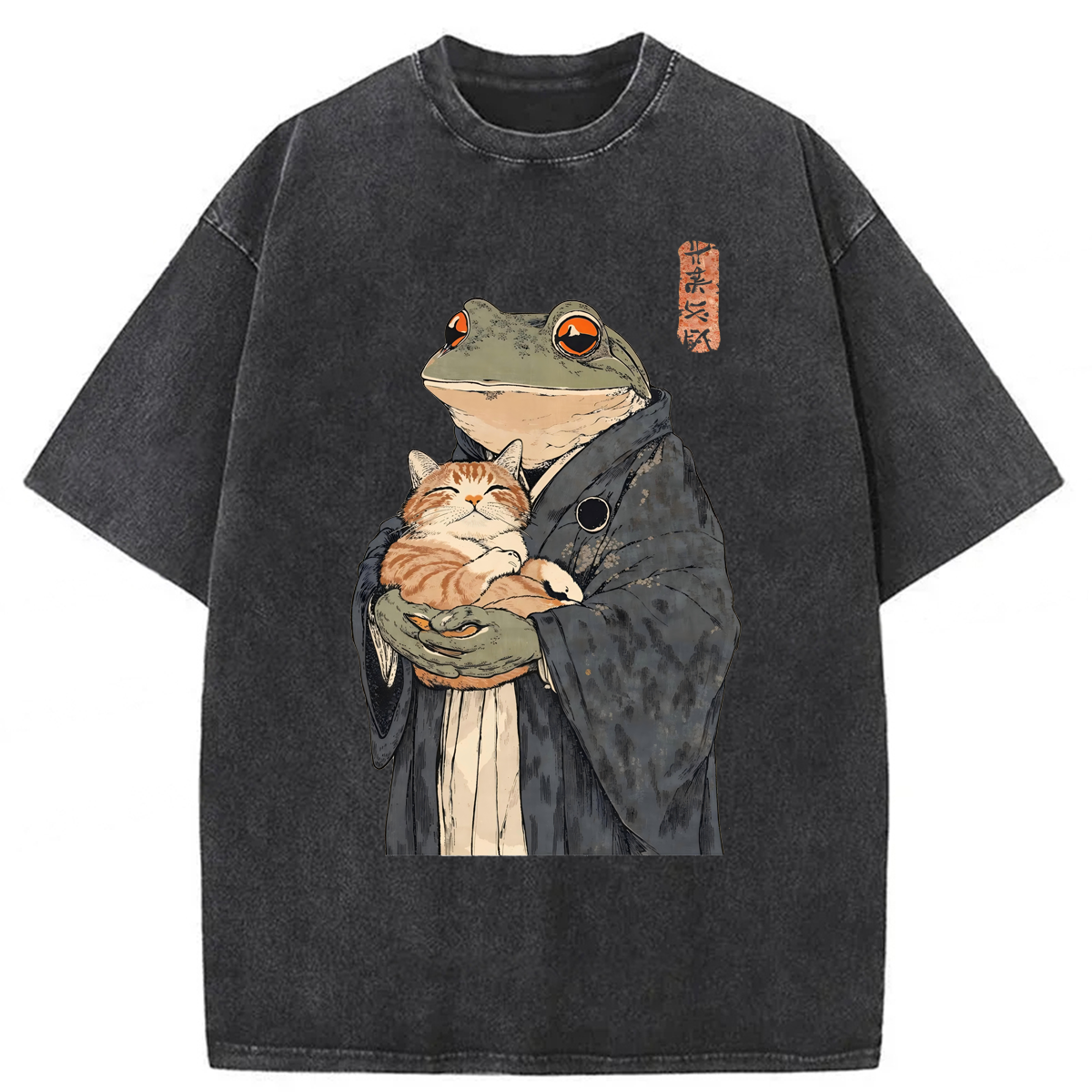 Tokyoviva Frog Holding Cat Washed T-shirt
