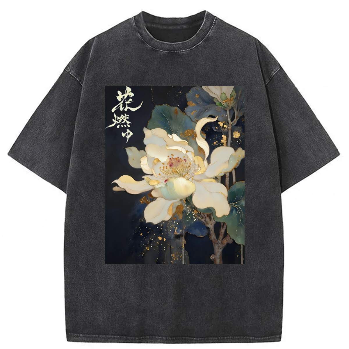 Tokyoviva Lotus Adorned With Golden Specks Washed T-shirt
