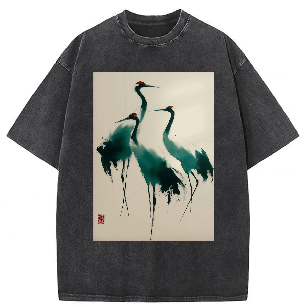 Tokyoviva Elegant Cranes Washed T-shirt