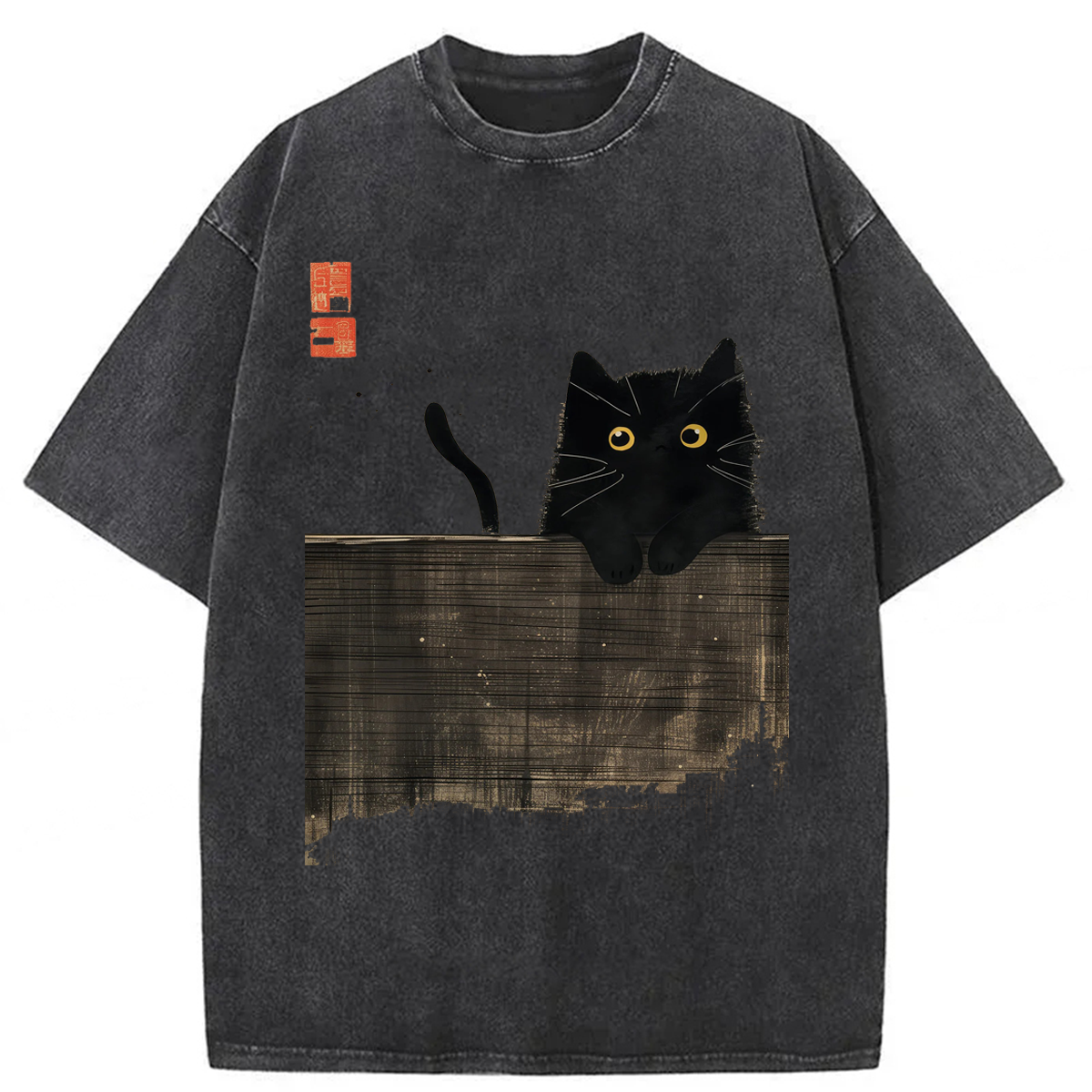 Tokyoviva Japanese Black Cat Washed T-shirt