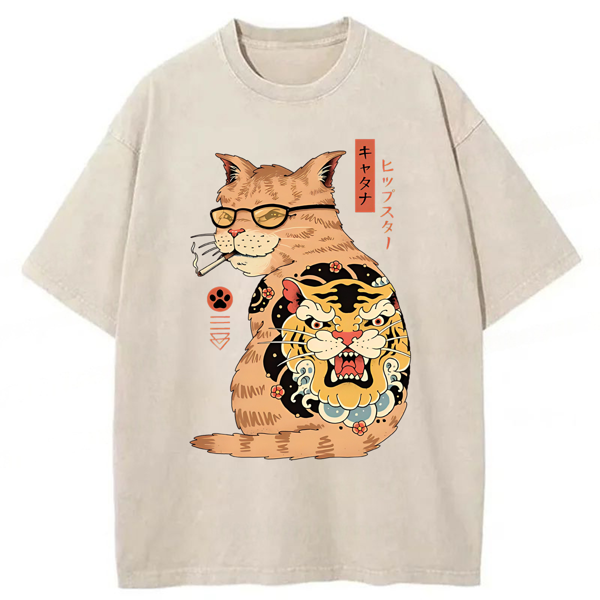 Tokyoviva Funny Cat Smoking Washed T-shirt