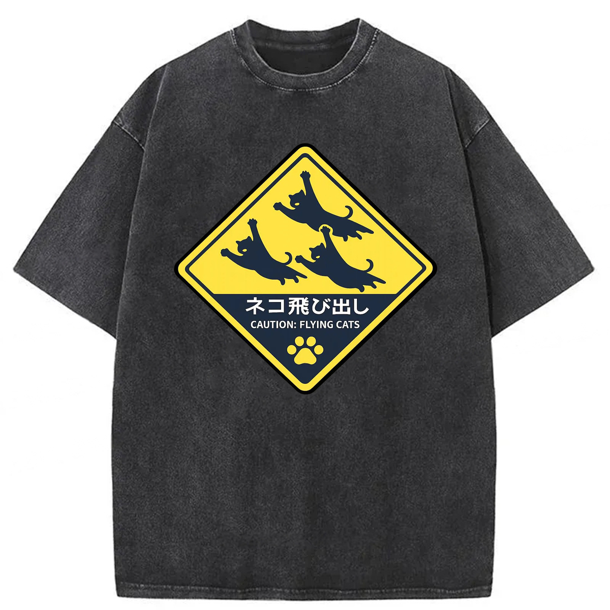 Tokyoviva Flying Cat Warning Washed T-shirt