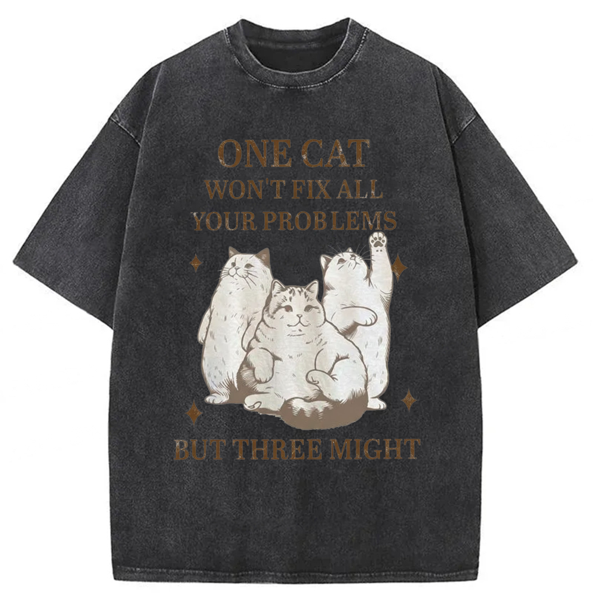 Tokyoviva Three Cats Might Fix Problems Washed T-shirt
