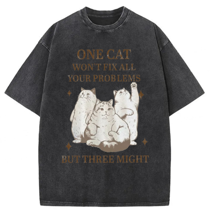 Tokyoviva Three Cats Might Fix Problems Washed T-shirt