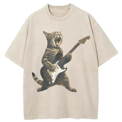 Tokyoviva Rock Cat Playing Guitar Washed T-shirt