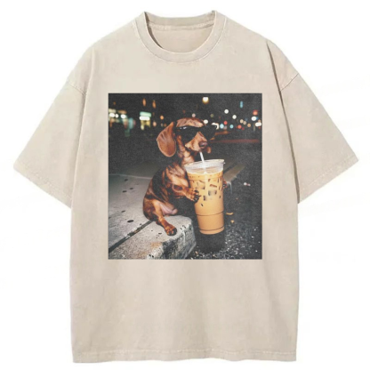 Tokyoviva Dachshund Coffee Graphic Washed T-shirt