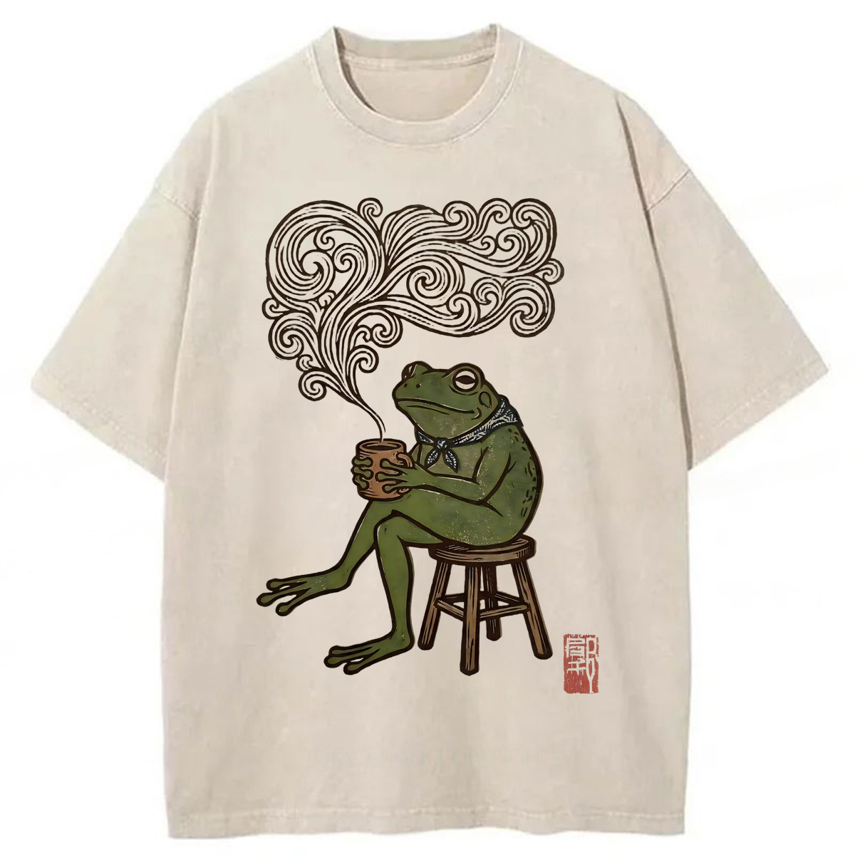 Tokyoviva Frog Drinking Coffee Washed T-shirt
