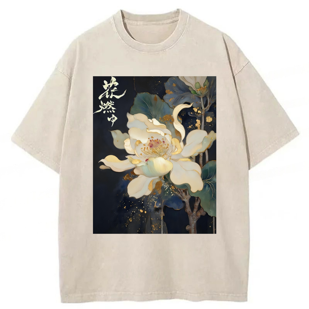 Tokyoviva Lotus Adorned With Golden Specks Washed T-shirt