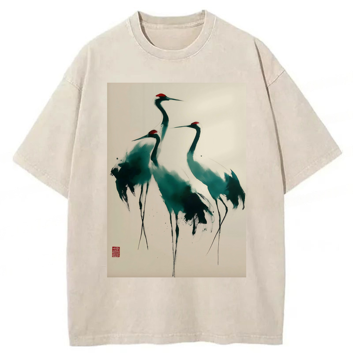 Tokyoviva Elegant Cranes Washed T-shirt