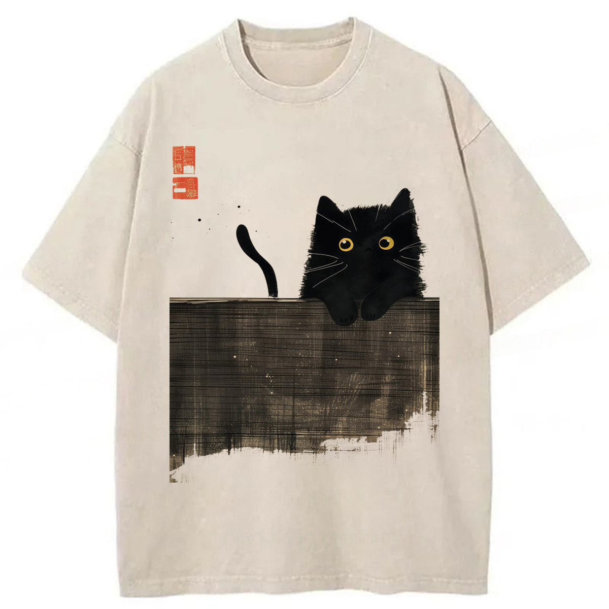 Tokyoviva Japanese Black Cat Washed T-shirt