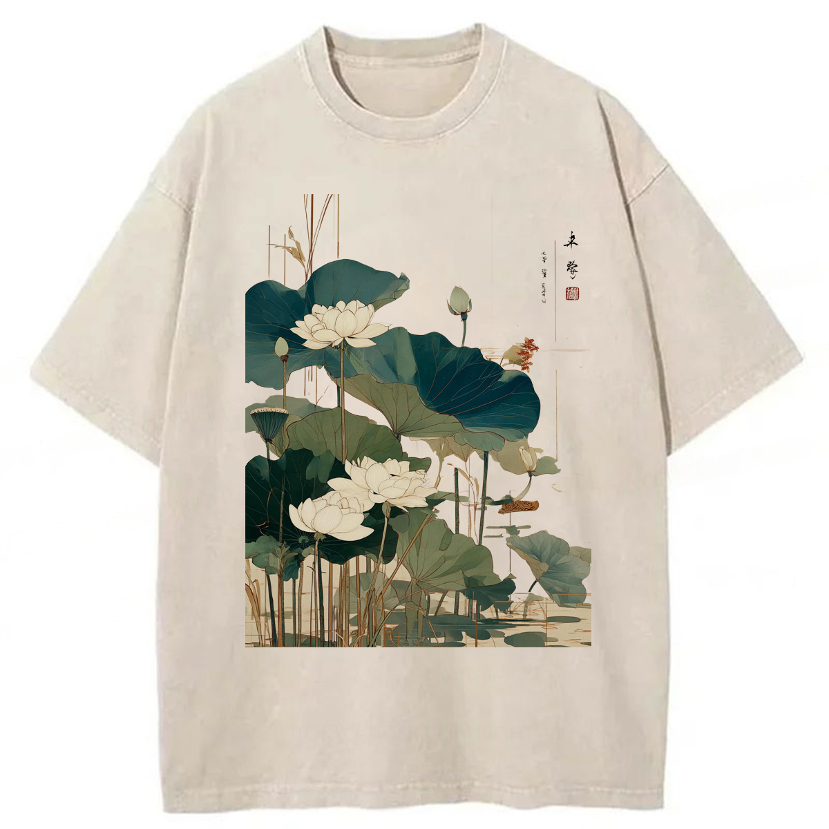 Tokyoviva Japanese Lotus Flower Washed T-shirt