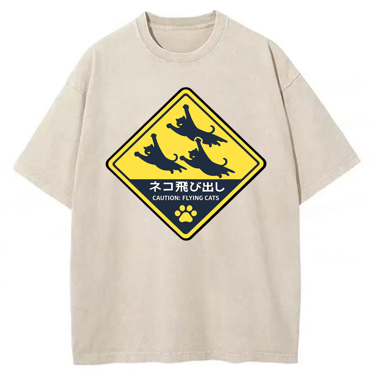 Tokyoviva Flying Cat Warning Washed T-shirt