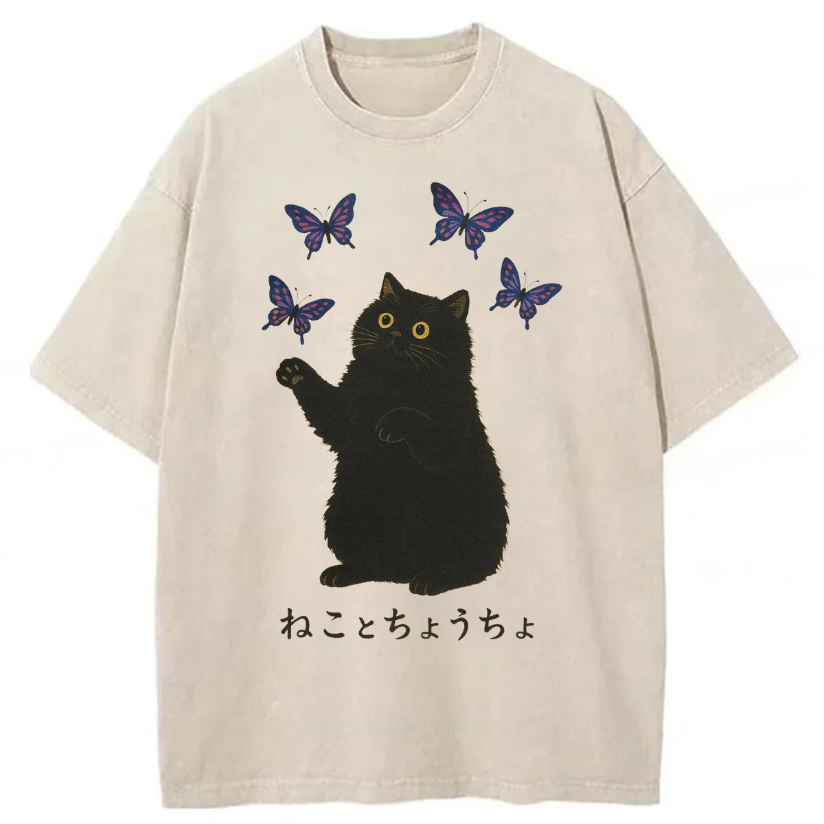 Tokyoviva Funny Butterfly Cat Washed T-shirt