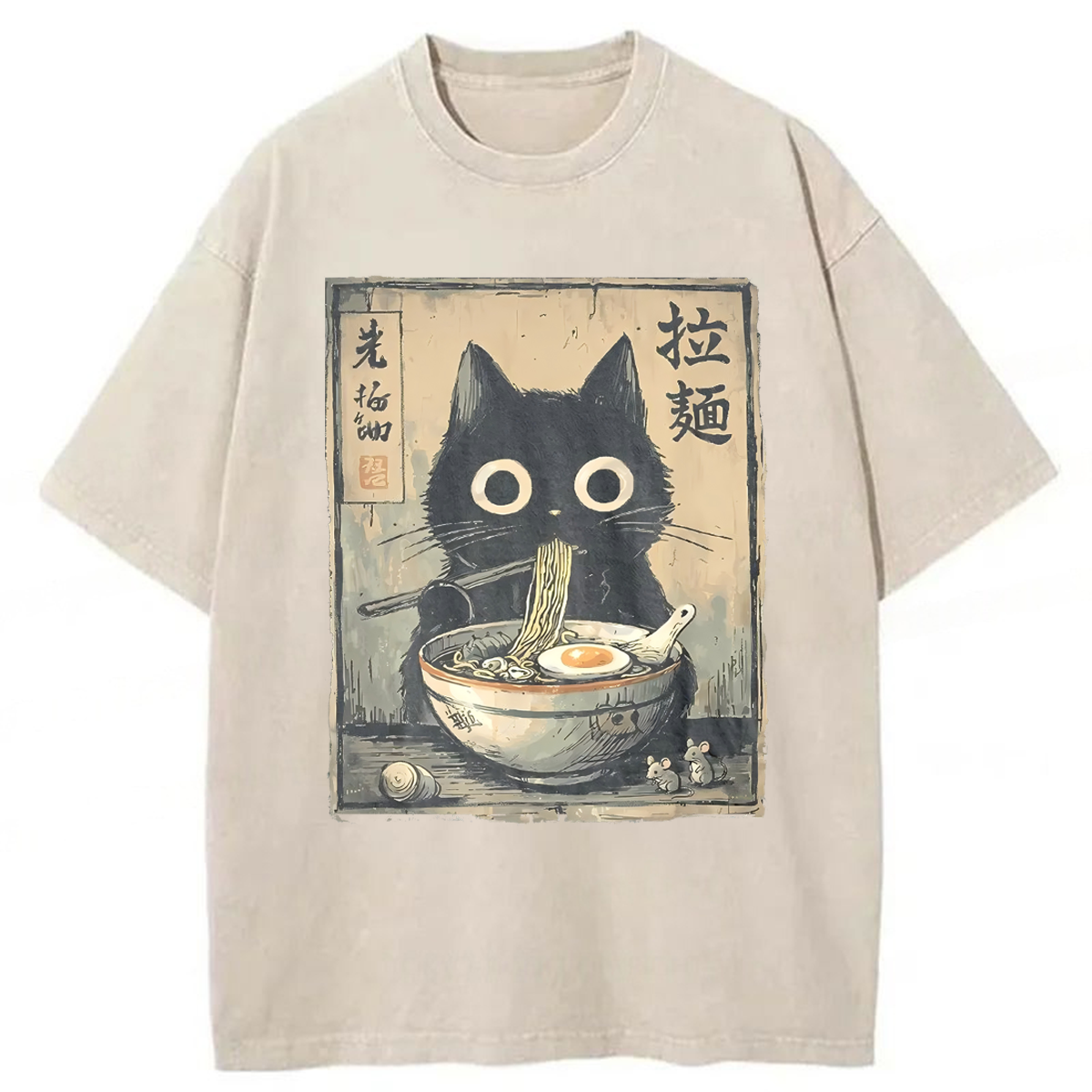 Tokyoviva Japanese Ramen Black Cat Washed T-shirt