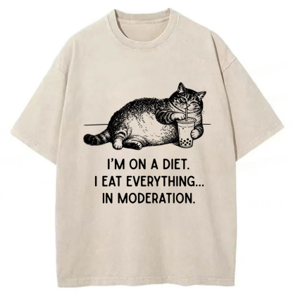 Tokyoviva Cat Weight Loss Funny Washed T-shirt