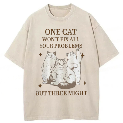 Tokyoviva Three Cats Might Fix Problems Washed T-shirt