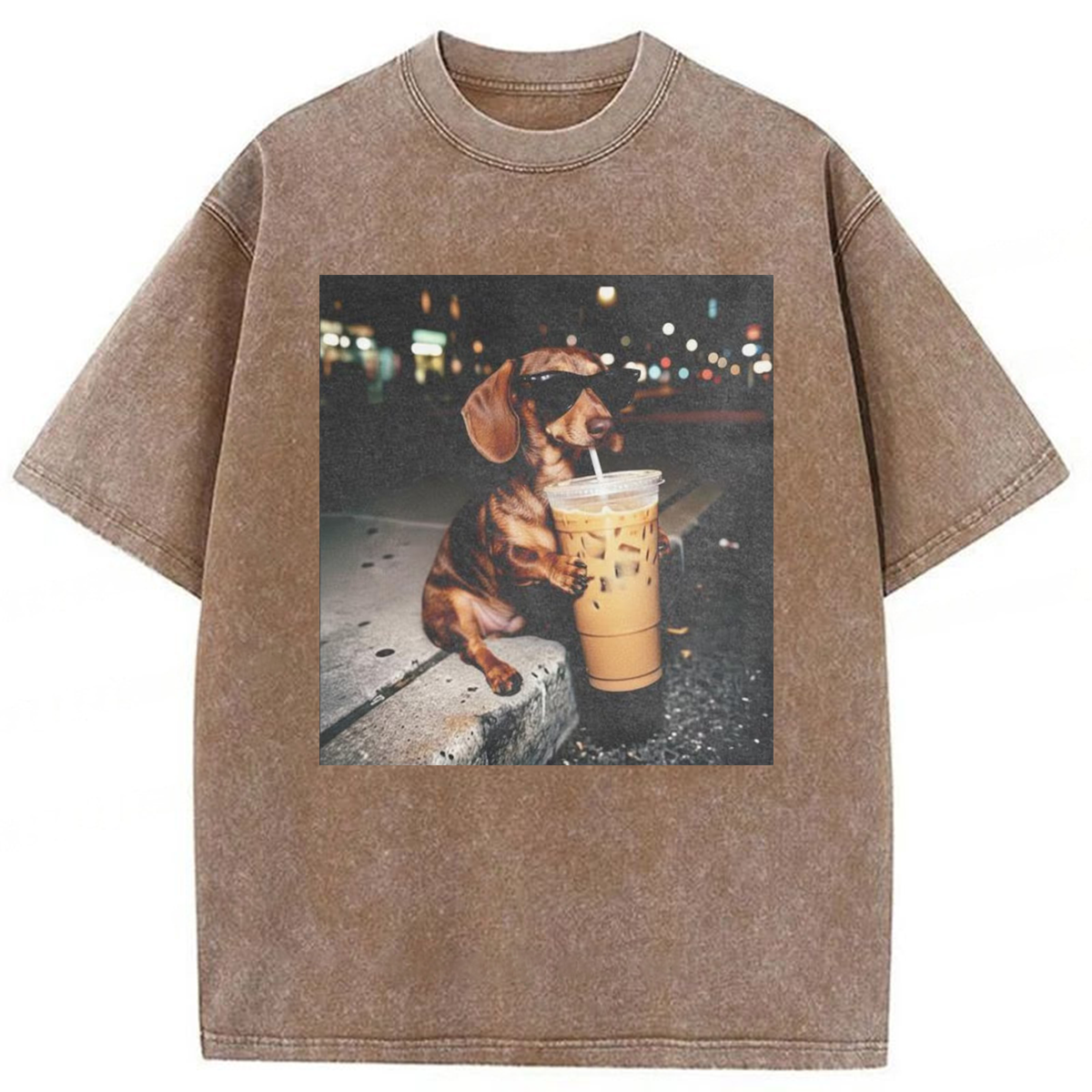 Tokyoviva Dachshund Coffee Graphic Washed T-shirt