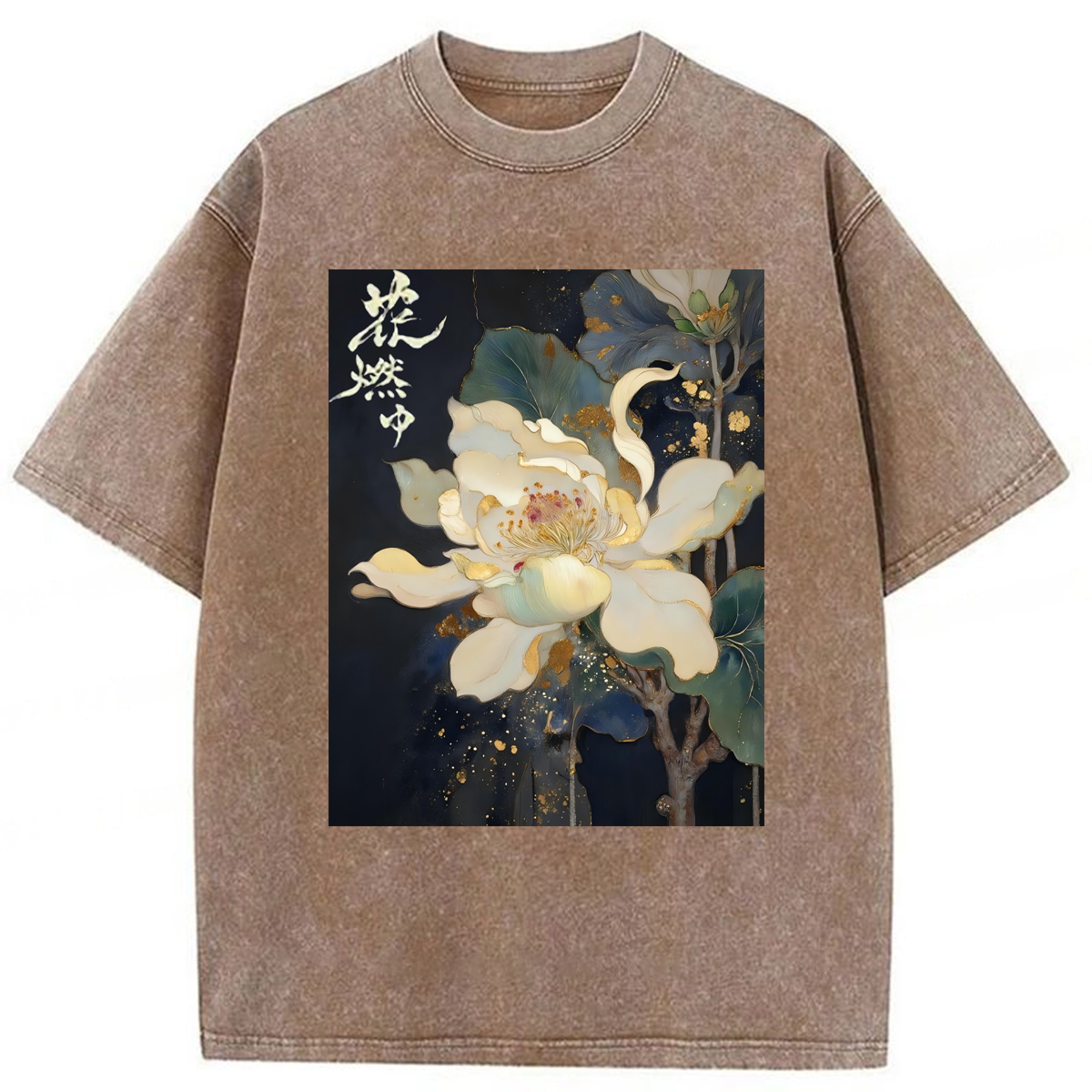 Tokyoviva Lotus Adorned With Golden Specks Washed T-shirt