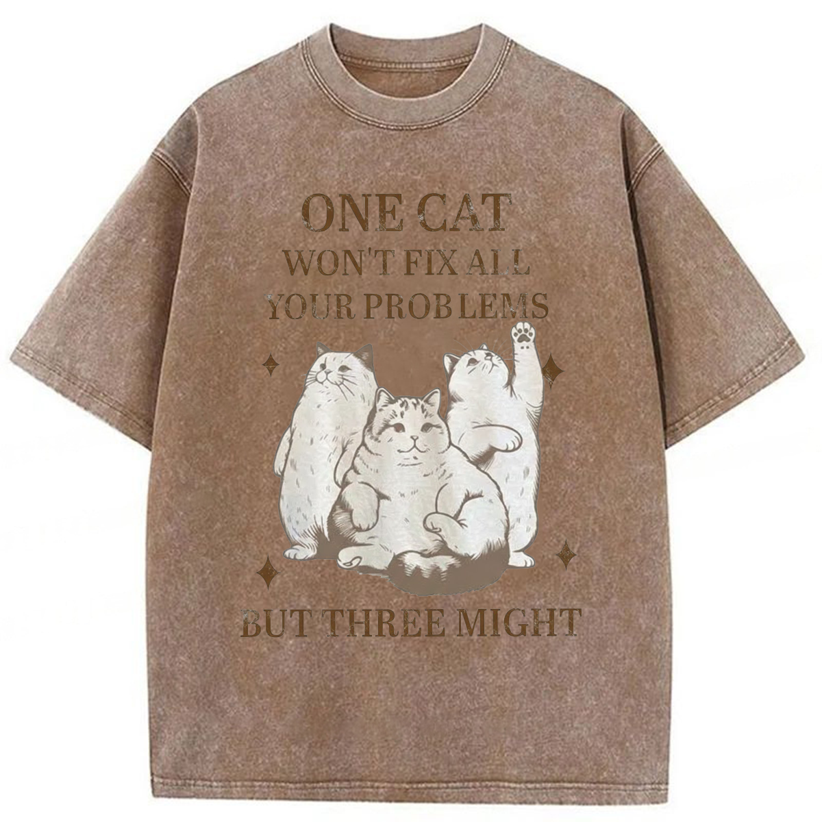 Tokyoviva Three Cats Might Fix Problems Washed T-shirt