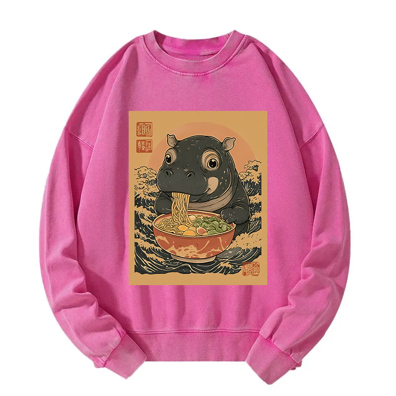 Moo Deng Eat Ramen Washed Sweatshirt