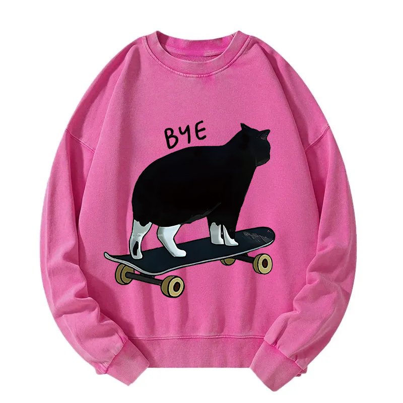 Cat On Skateboard Washed Sweatshirt