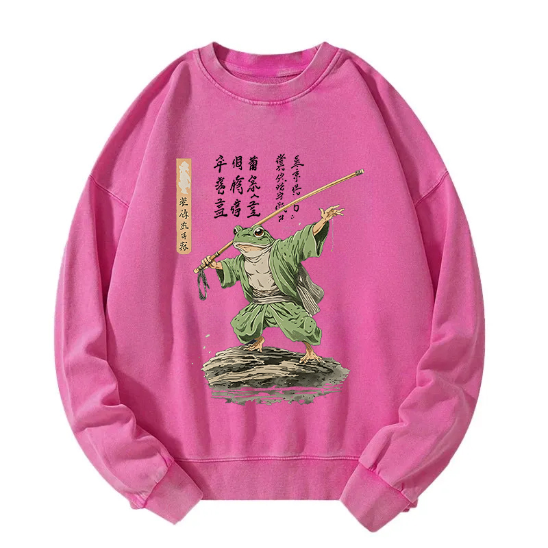 Frog Samurai Japanese Art Vintage Washed Sweatshirt