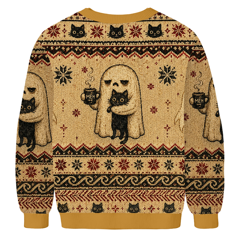 Baddiecat Halloween Ghost Black Cat Ugly Sweatshirt