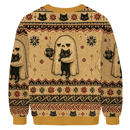 Baddiecat Halloween Ghost Black Cat Ugly Sweatshirt