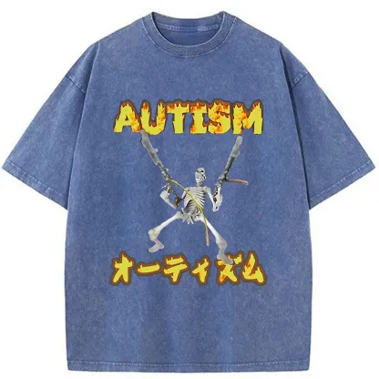 Autism Funny Skeleton Washed T-Shirt