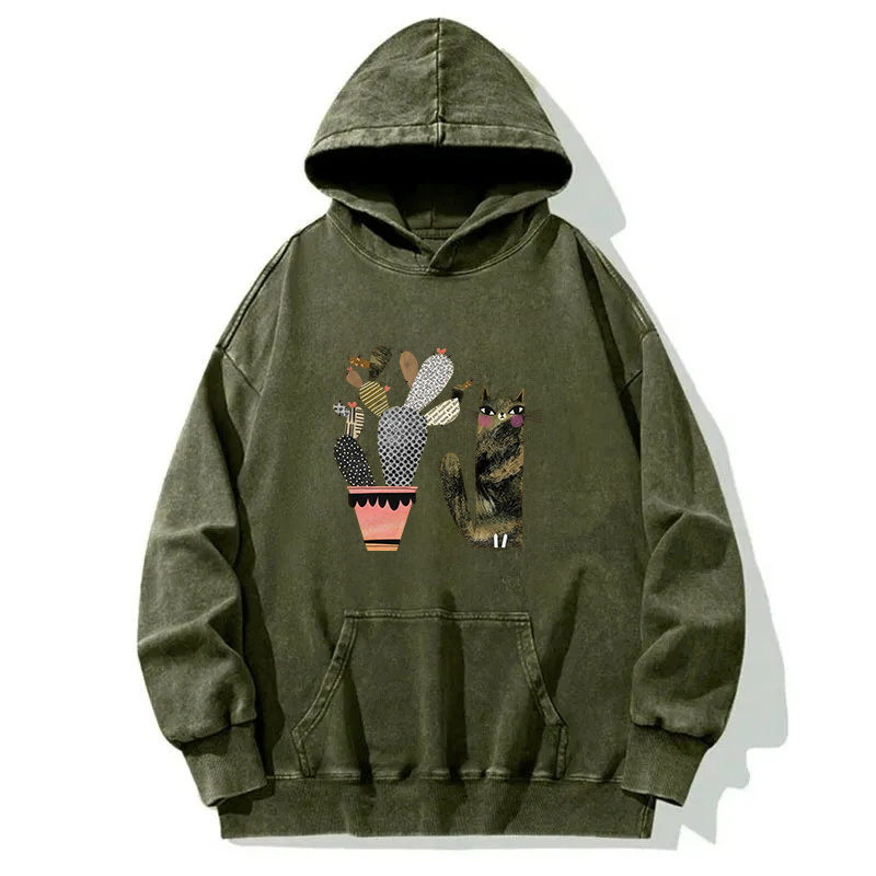 Cactus And Cat Washed Hoodie