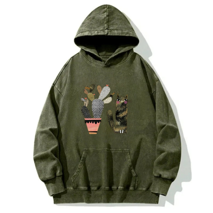 Cactus And Cat Washed Hoodie