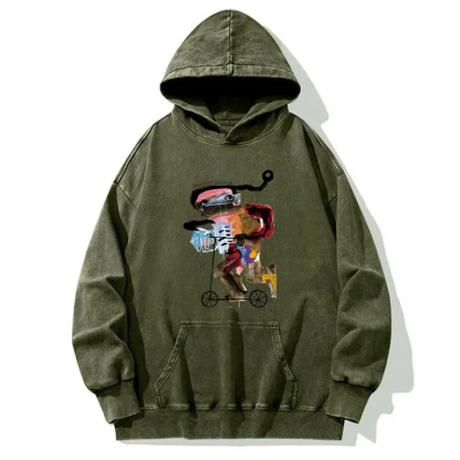 Skateboarder Frog Art Painting Washed Hoodie