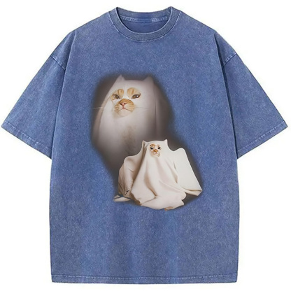 Ghost Cat Meme Washed T-Shirt