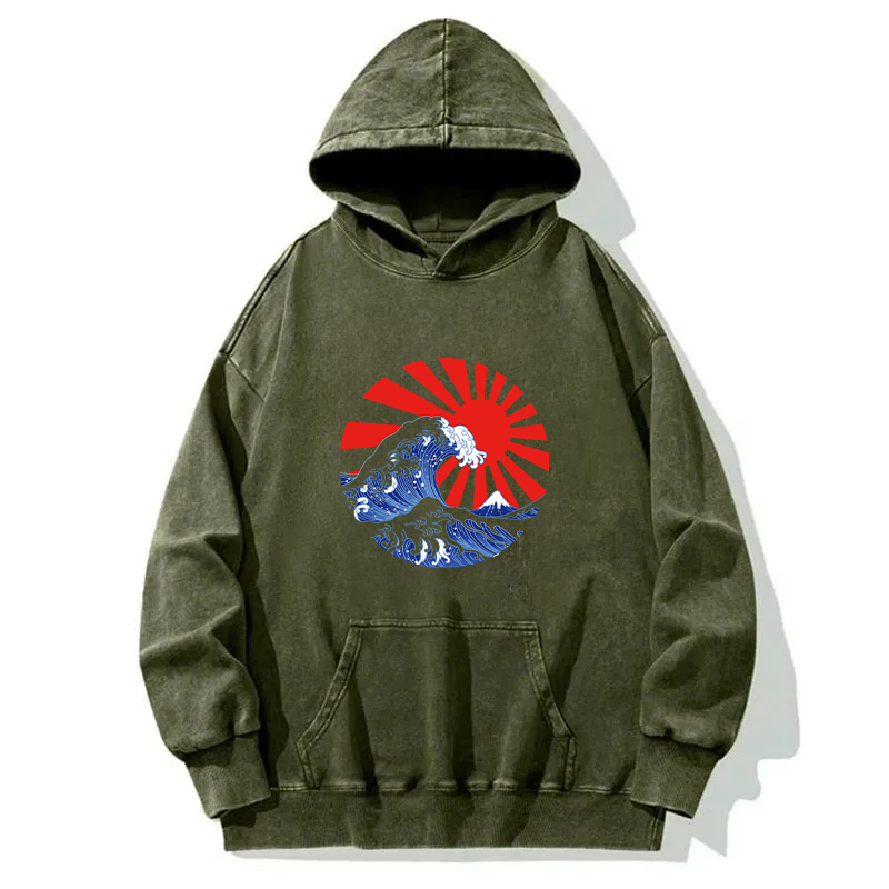 Japanese Wave Flag Washed Hoodie