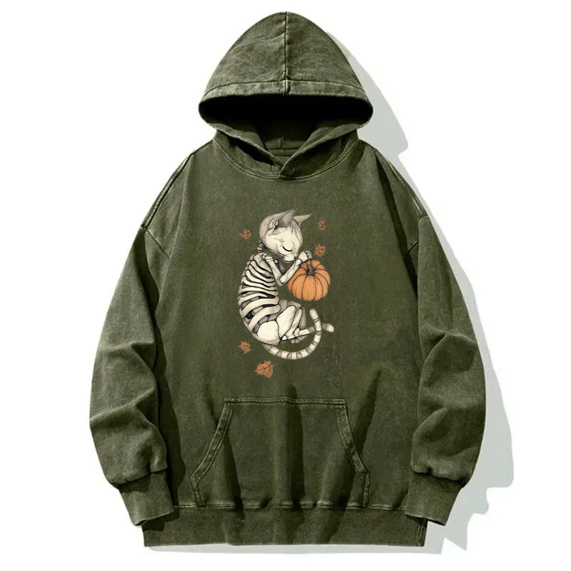 The Sleeping Kitten On Halloween Washed Hoodie