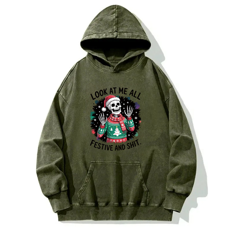 Funny Skeleton Christmas Washed Hoodie