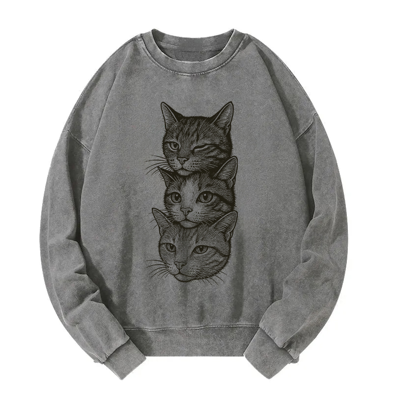 Three Cat Heads Washed Sweatshirt
