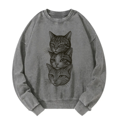 Three Cat Heads Washed Sweatshirt