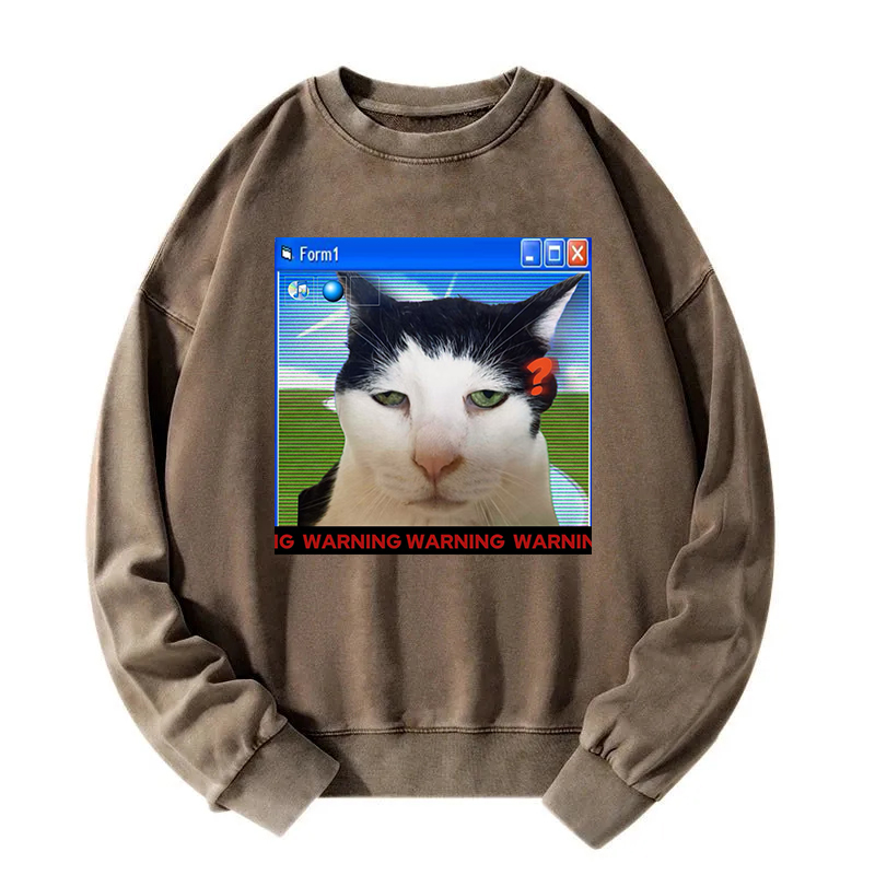 Warning Cat Washed Sweatshirt