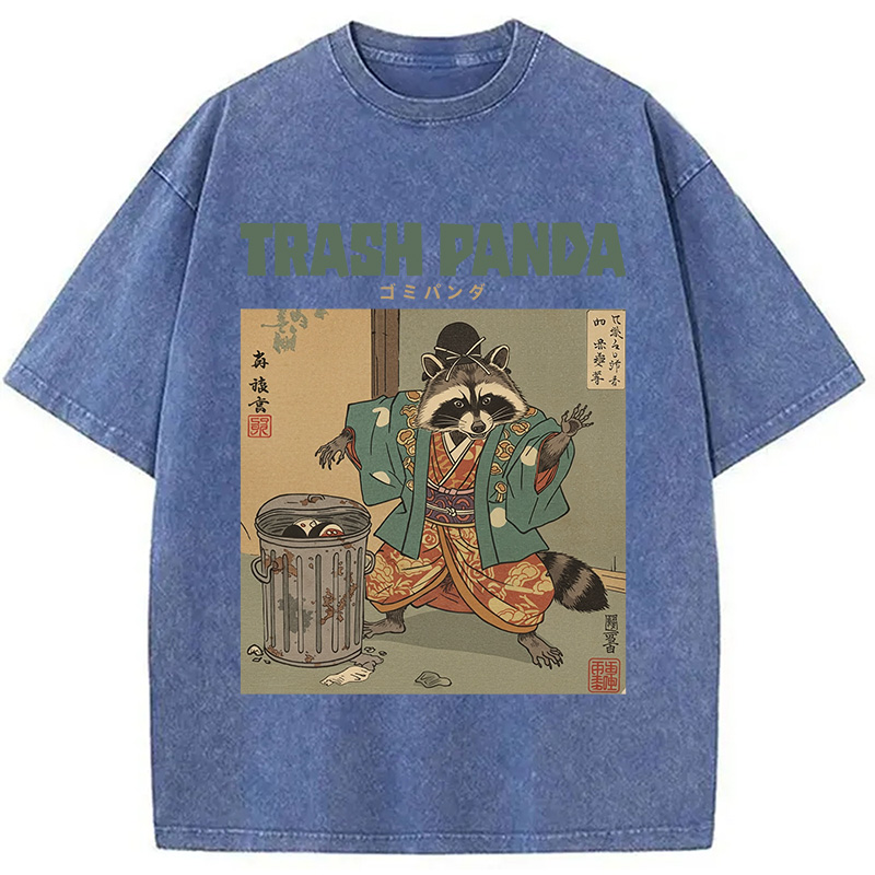 Trash Panda Traditional Japanese Meme Washed T-Shirt